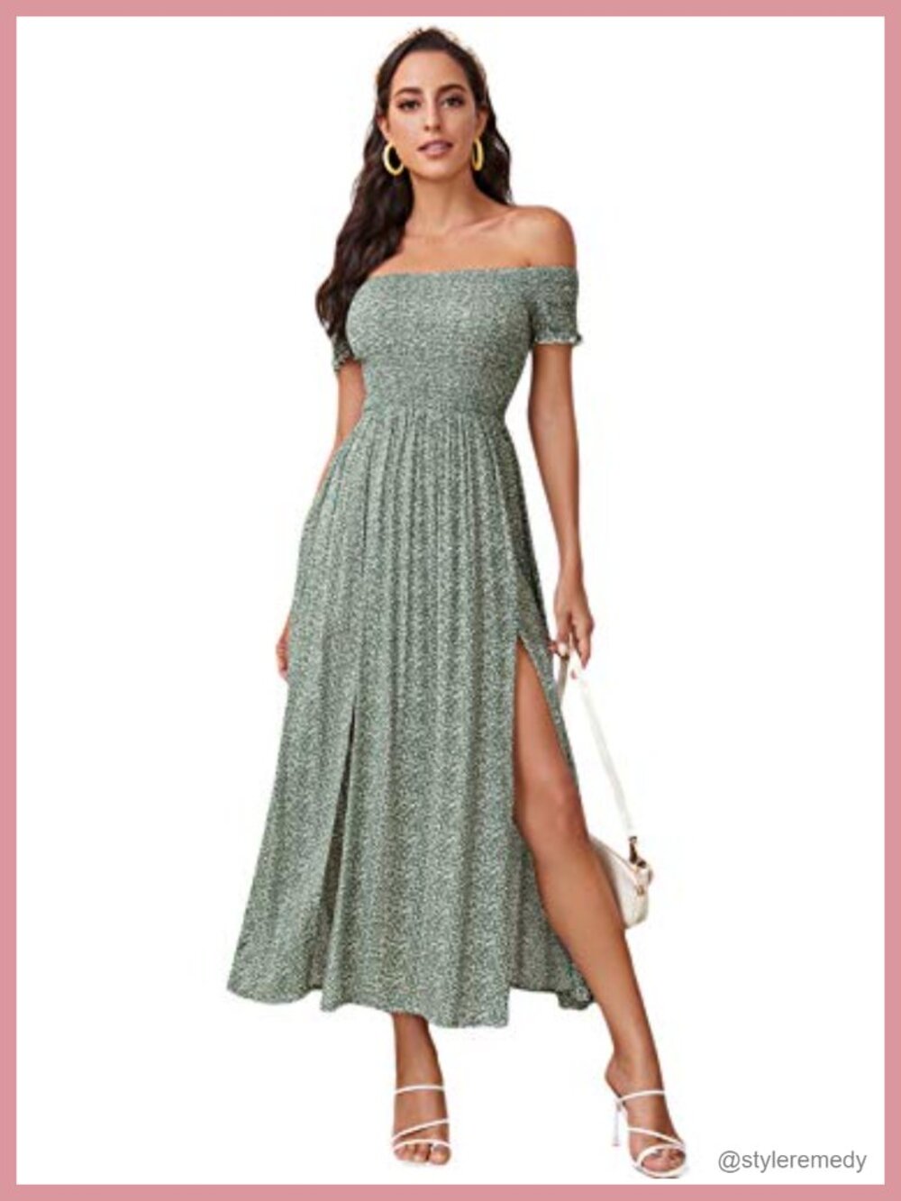 Boho Floral Off Shoulder Split Long A Line Dress